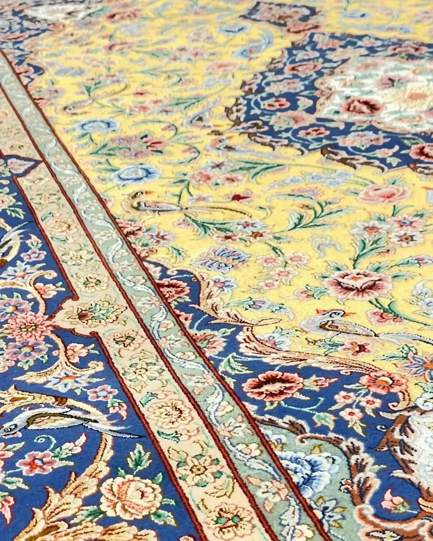 "Artisan-crafted Persian rug with natural dyes and luxurious colors"